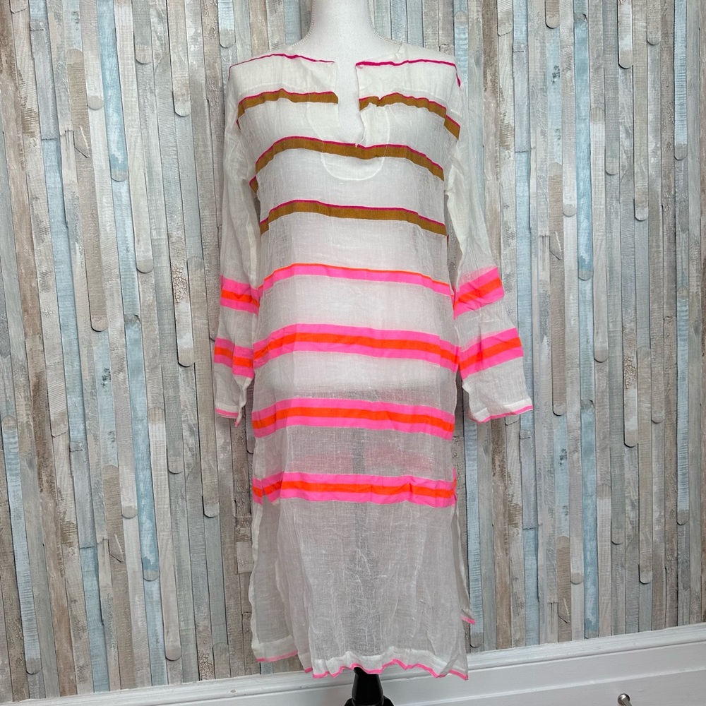 Lemlem‎ XS Striped Voile Gauze Swim Cover Up Midi Tunic Dress Caftan Lightweight